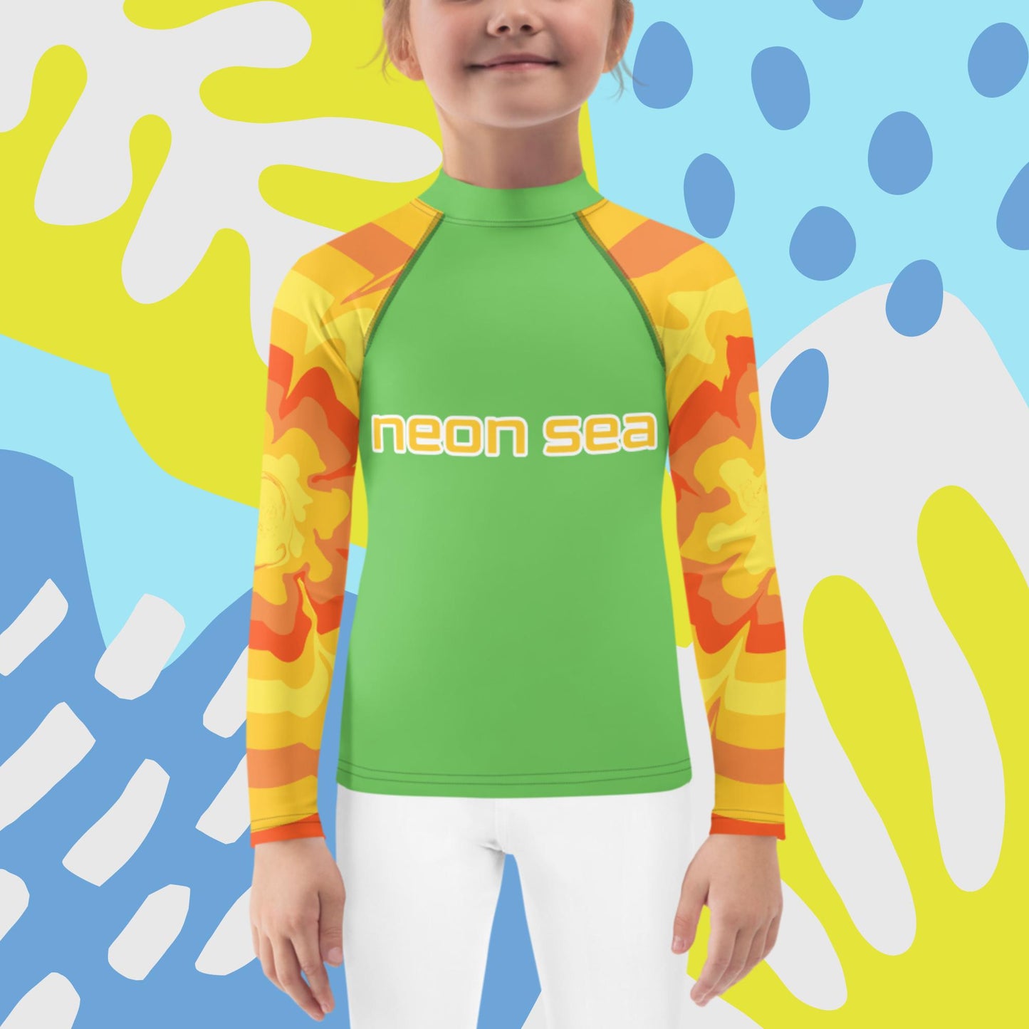 Kids Green Visibility Rash Guard UPF50+ Rated - Free Shipping