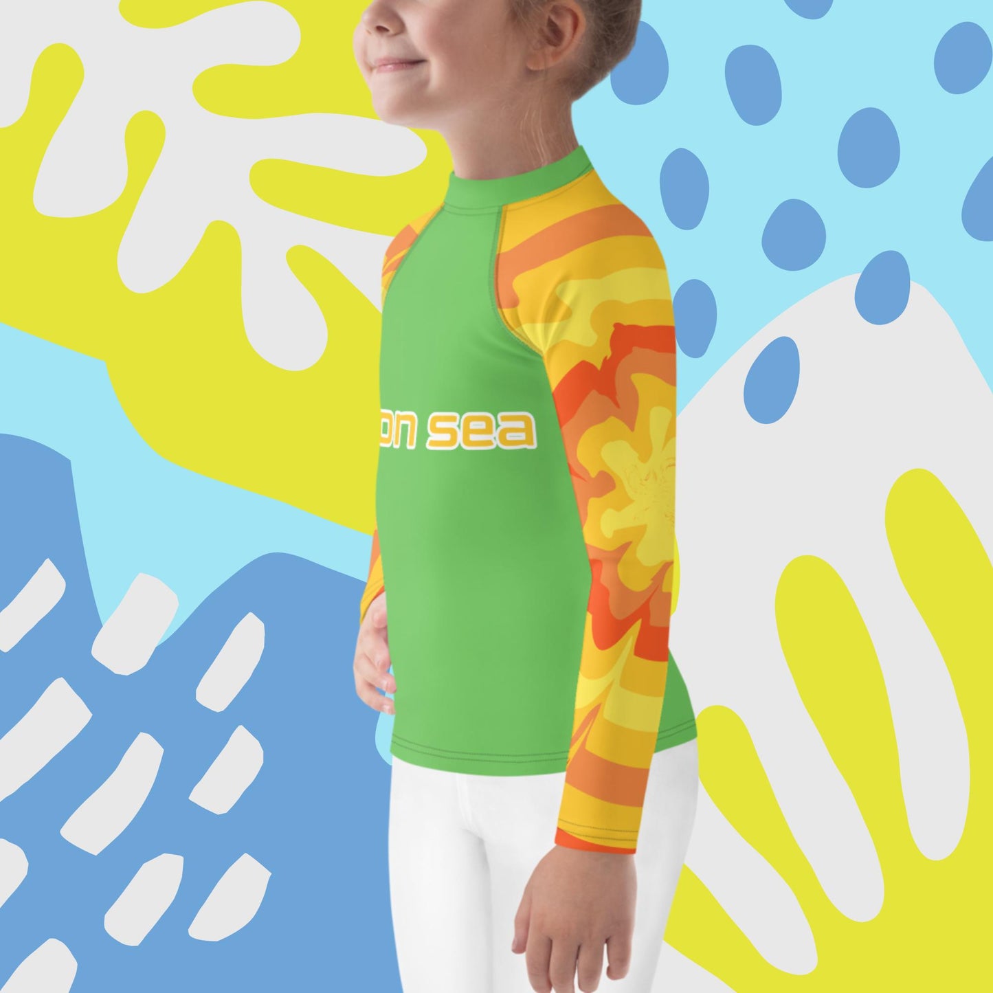 Kids Green Visibility Rash Guard UPF50+ Rated - Free Shipping