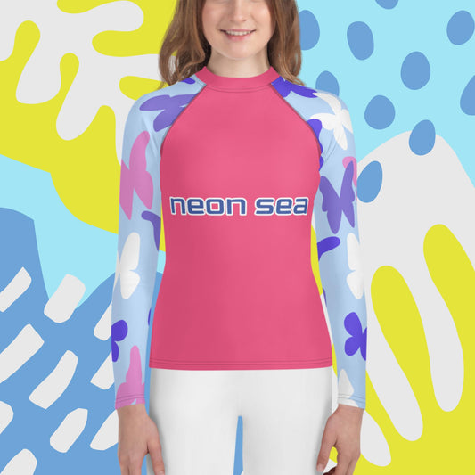 Youth Pink Visibility Rash Guard UPF50+ Rated - Free Shipping