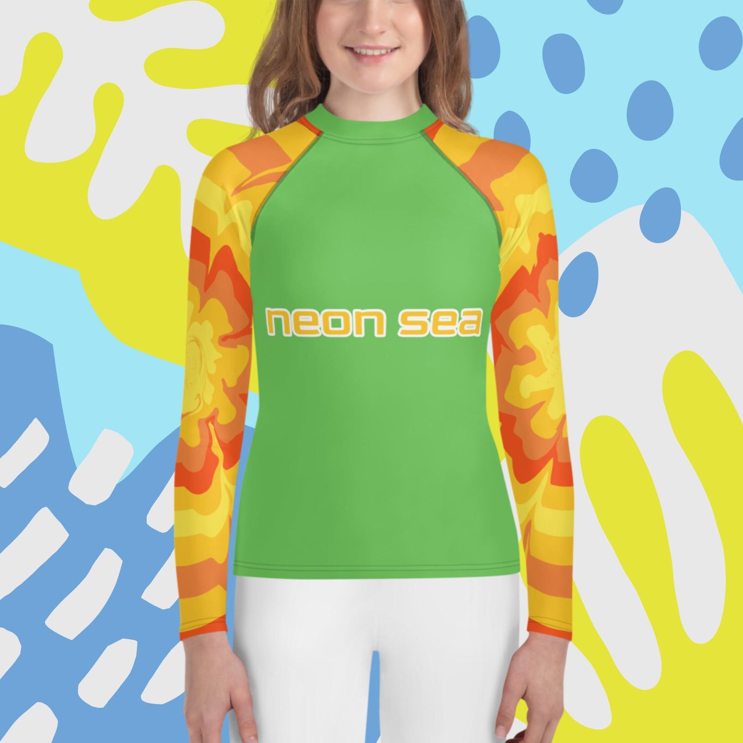 Youth Green Visibility Rash Guard UPF50+ Rated - Free Shipping